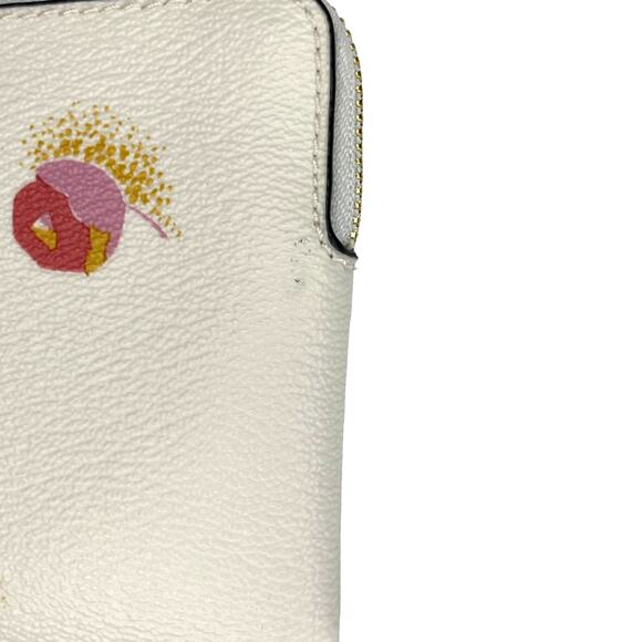 Coach Floral Print Corner Zip Wristlet In Ivory Leather With Pink Flowers - Picture 13 of 13